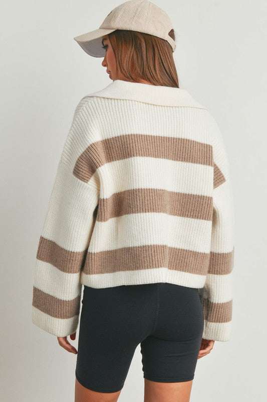 Stripe Drop Shoulder Collared Sweater - Shop Tiny Details
