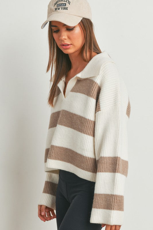 Stripe Drop Shoulder Collared Sweater - Shop Tiny Details