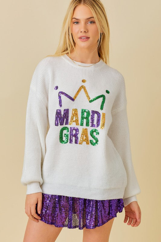 Sequin Crown Mardi Gras Sweater - The Tiny Details