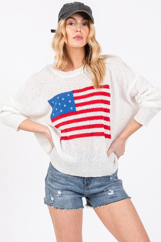 American Flag Pullover Sweater Top - The Tiny Details