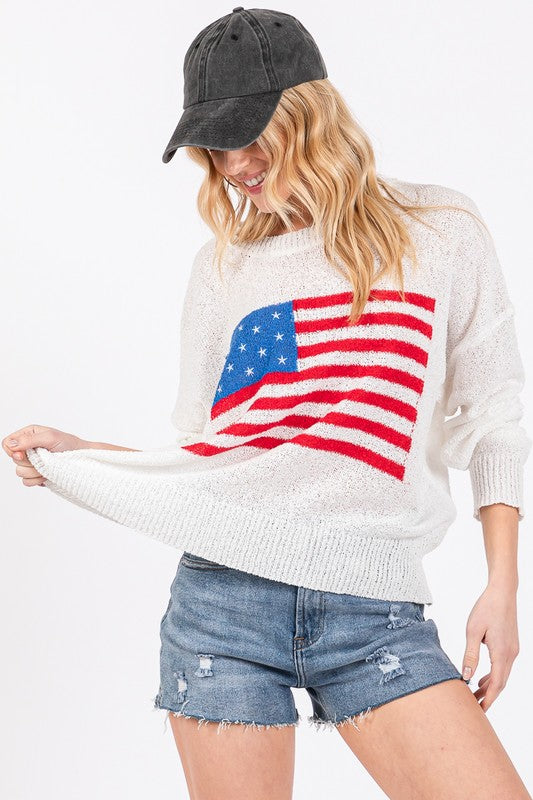 American Flag Pullover Sweater Top - The Tiny Details