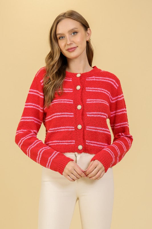 Striped Boucle Cropped Cardigan - The Tiny Details