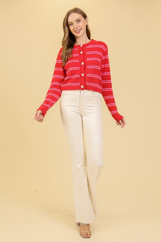 Striped Boucle Cropped Cardigan - The Tiny Details