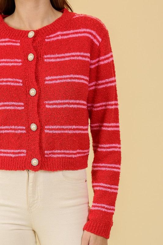 Striped Boucle Cropped Cardigan - The Tiny Details