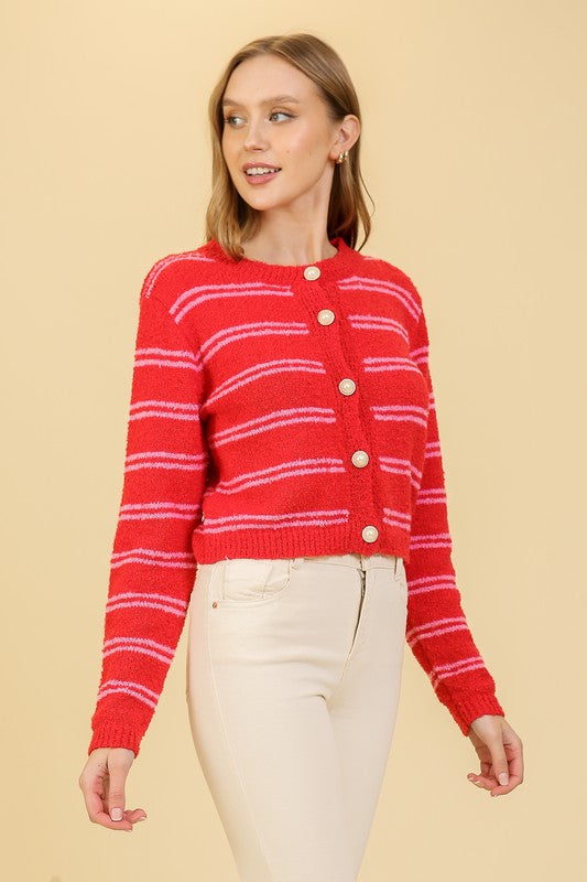 Striped Boucle Cropped Cardigan - The Tiny Details