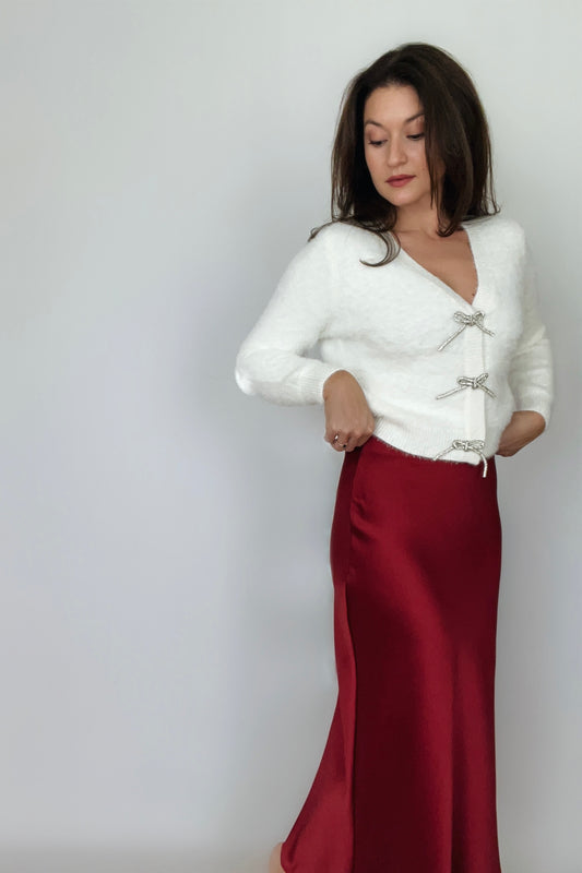 Aniston Burgundy Long Slip Skirt - The Tiny Details