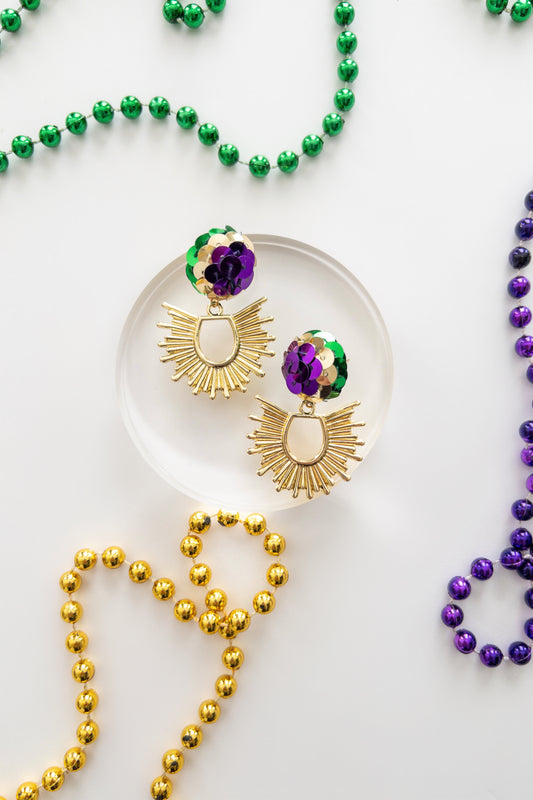 Sequin Mardi Gras Gold Statement Earrings - The Tiny Details