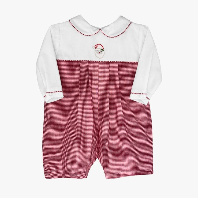 Santa Embroidered Red Plaid Romper - Shop Tiny Details