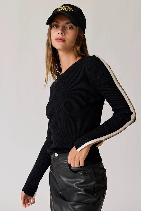 Isla Slim Fit Striped Rib Knit Top - The Tiny Details