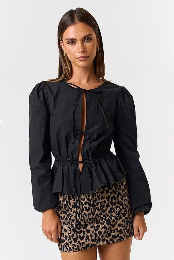 Front Tie Ruffled Peplum Top - The Tiny Details