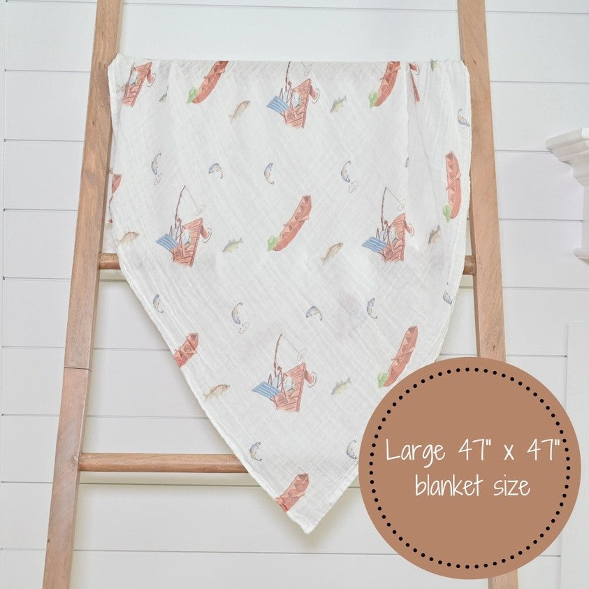 Gone Fishing Baby Cotton Muslin Swaddle - The Tiny Details