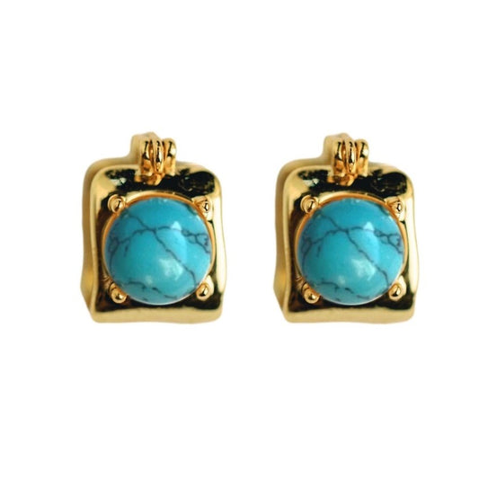 Vintage Mini Square Gold Turquoise Earrings - The Tiny Details