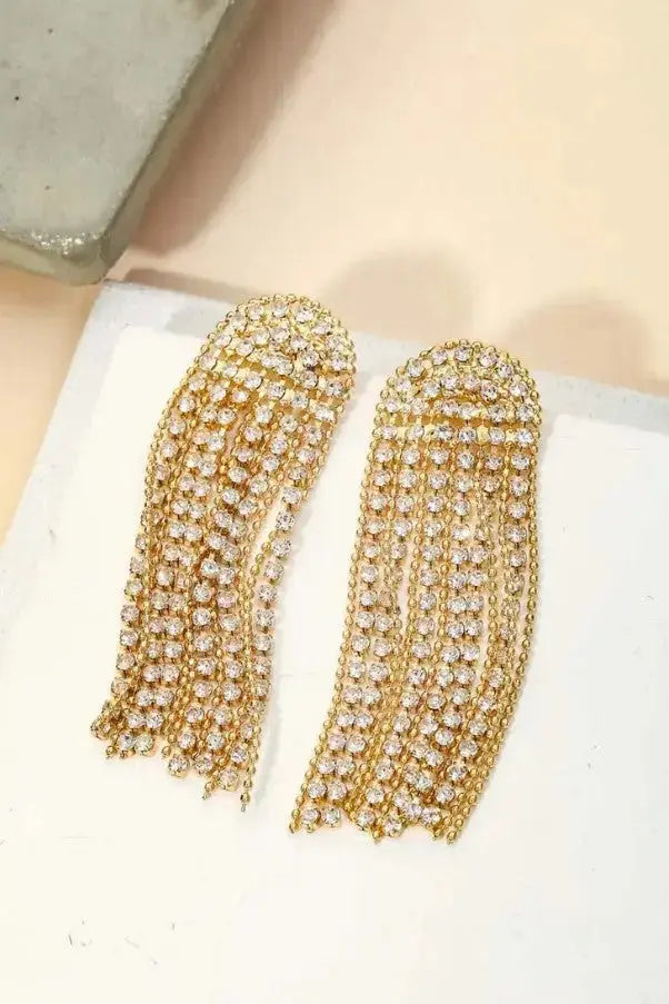 The Tiny Details Arch Rhinestone Chain Fringe Earrings