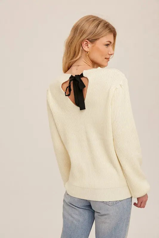 The Tiny Details Bobbled Pattern Tie Back Sweater