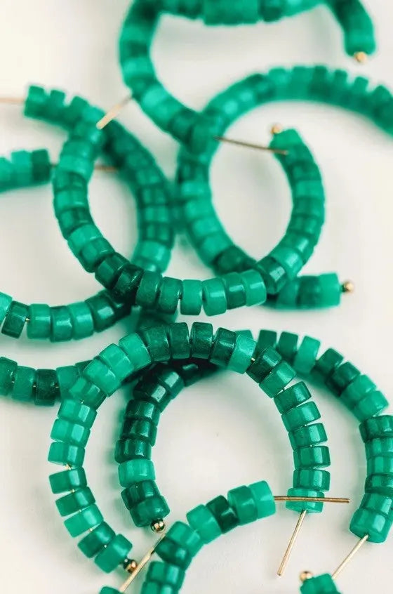 The Tiny Details Emerald Beaded Chunky Hoop Earrings