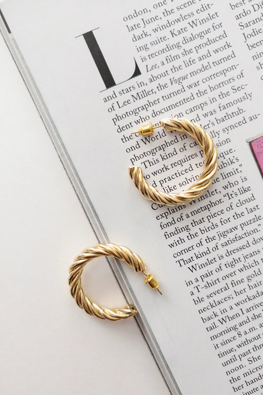 The Tiny Details Gold Round Twist Hoop Earrings