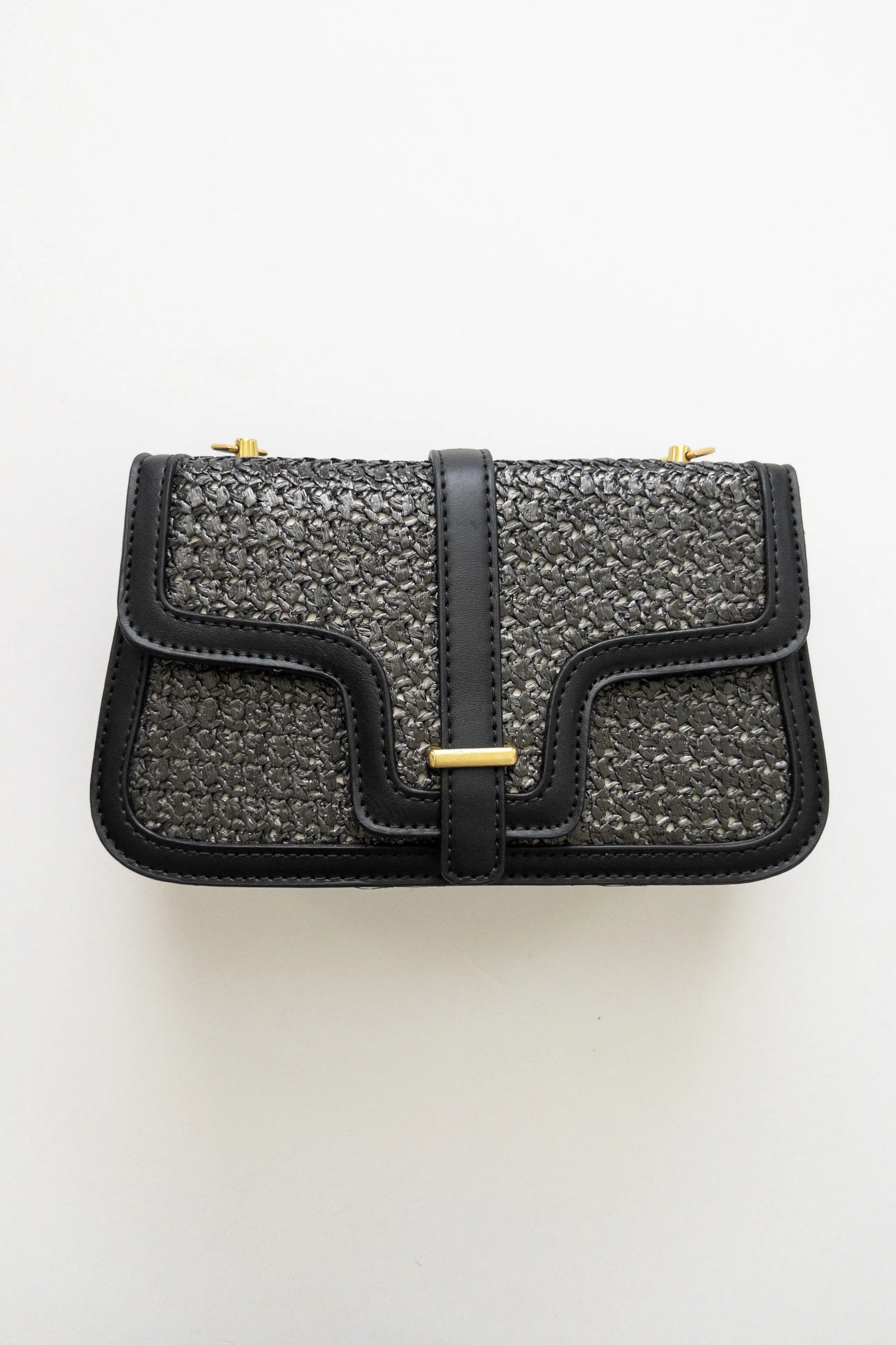 The Tiny Details Gracie Straw Leather Black Purse