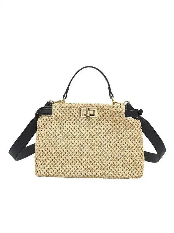 Heidi Woven Straw Mixed Media Handbag | The Tiny Details