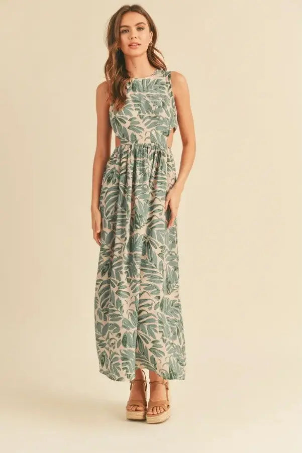 The Tiny Details Leaf Printed Cut-Out Long Dress