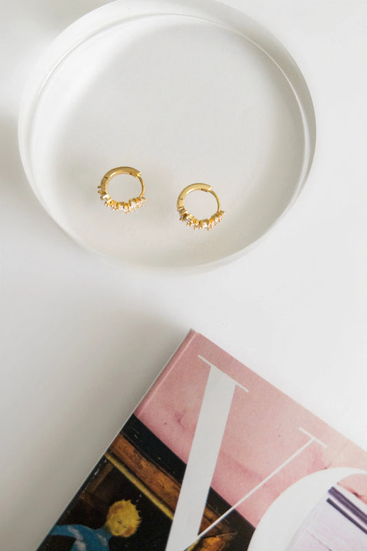The Tiny Details Mini Rhinestone Gold Huggie Earrings