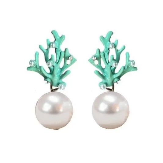 The Tiny Details Pearl and Turquoise Coral Mini Statement Earrings