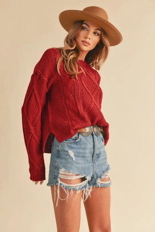The Tiny Details Red Cable Knit Pullover Sweater