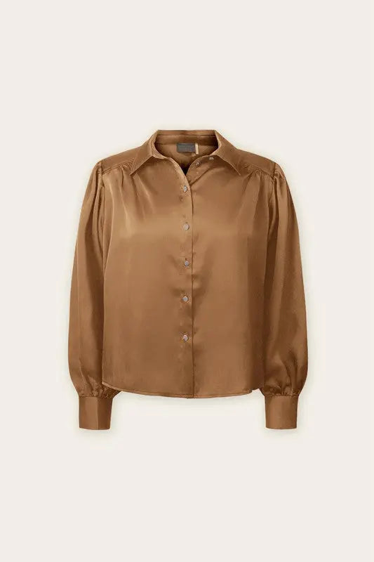 The Tiny Details Satin Bedazzled Button Blouse