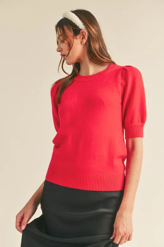 The Tiny Details Short Puff Sleeve Sweater Top