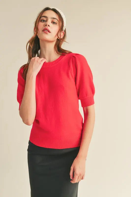The Tiny Details Short Puff Sleeve Sweater Top
