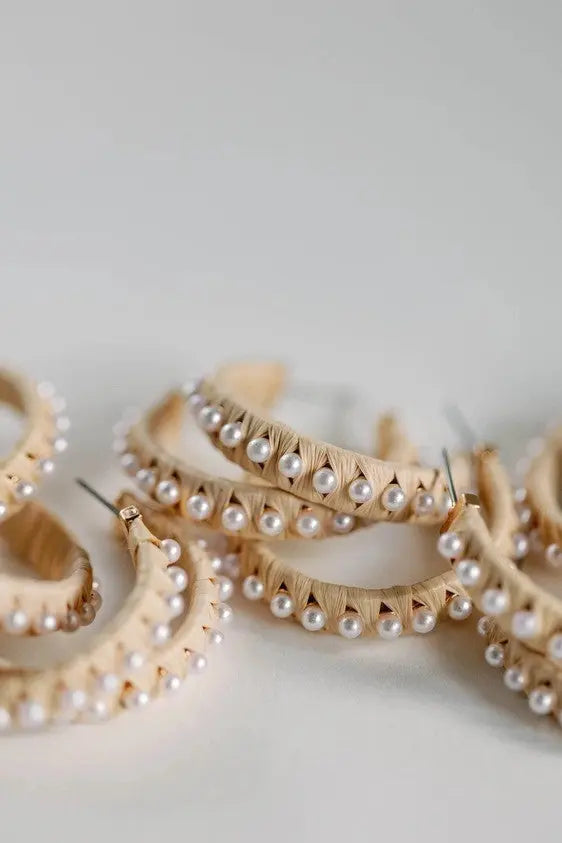 The Tiny Details Studded Pearl Raffia Hoop Earrings