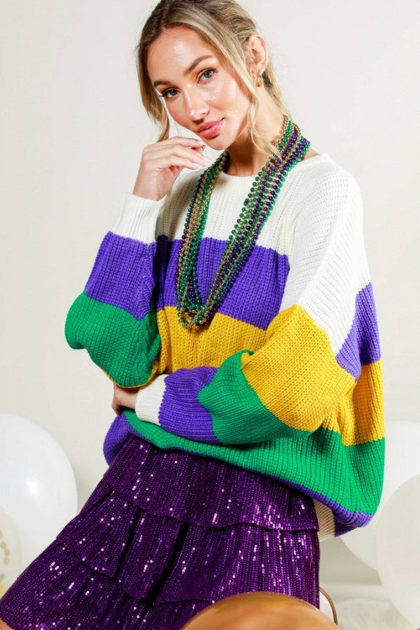 Colorblock Classic Mardi Gras Sweater - The Tiny Details