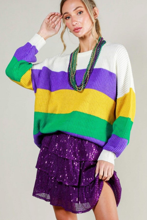 Colorblock Classic Mardi Gras Sweater - The Tiny Details