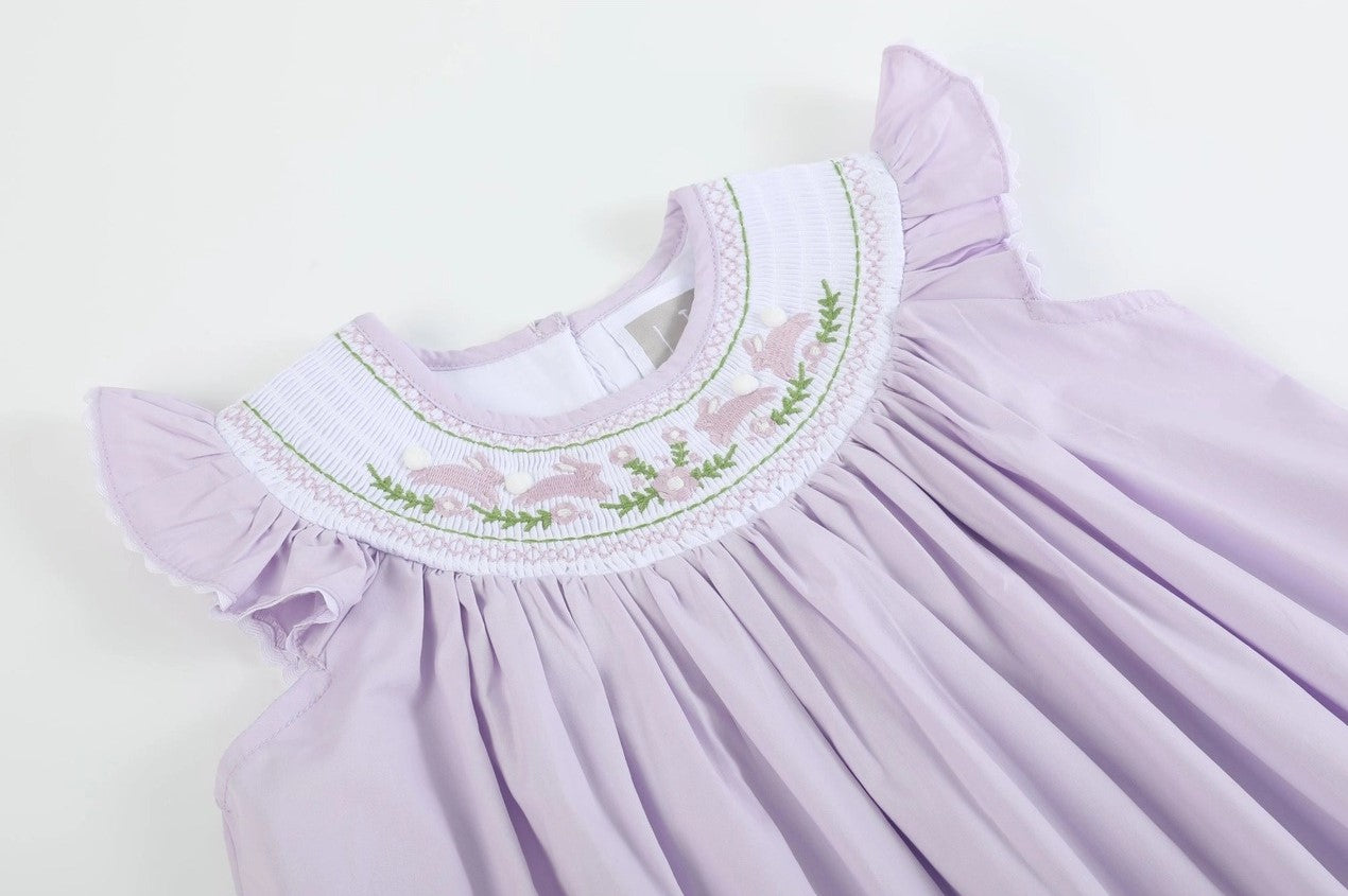 Leaping Bunnies Lilac Smocked Bishop Dress - The Tiny Details