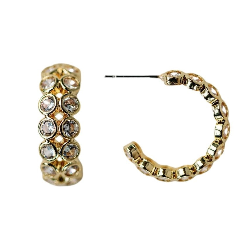 Double Diamond Gold Hoop Earrings - Shop Tiny Details