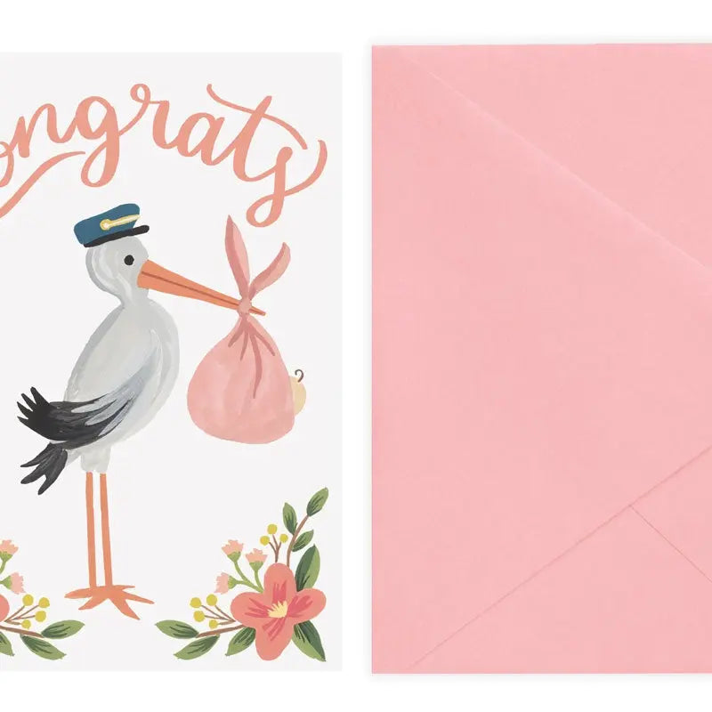 The Tiny Details Baby Pink Stork Congrats Greeting Card