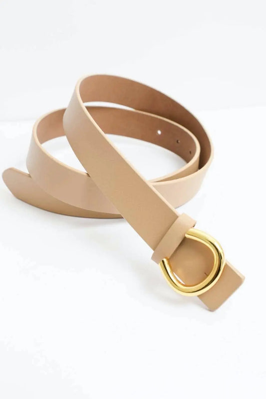 The Tiny Details Beige Minimalist Gold Horseshoe Leather Belt