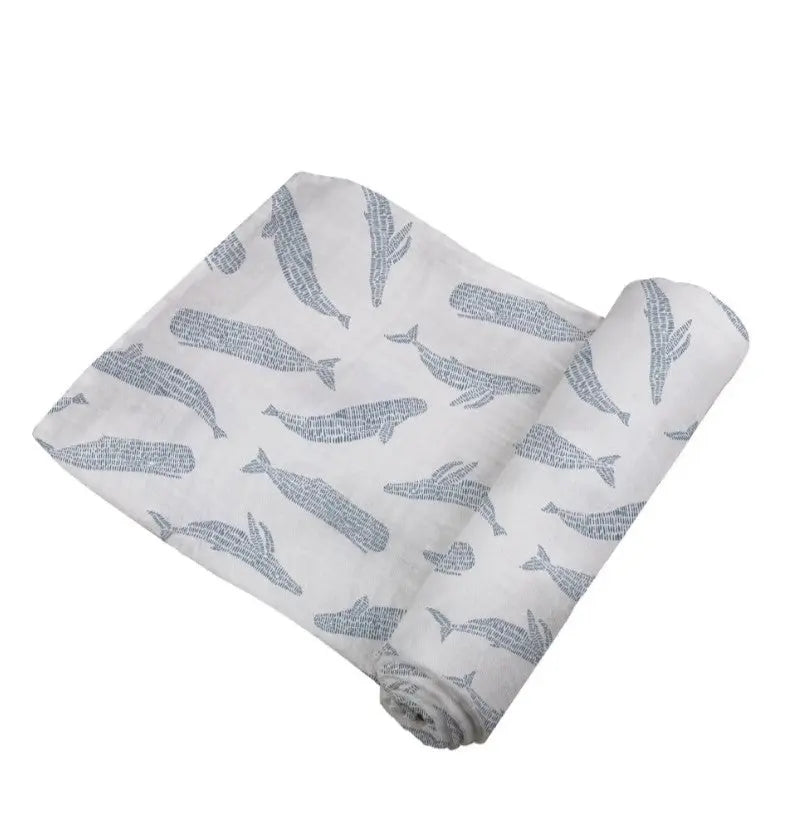 The Tiny Details Blue Shadow Whales Bamboo Swaddle