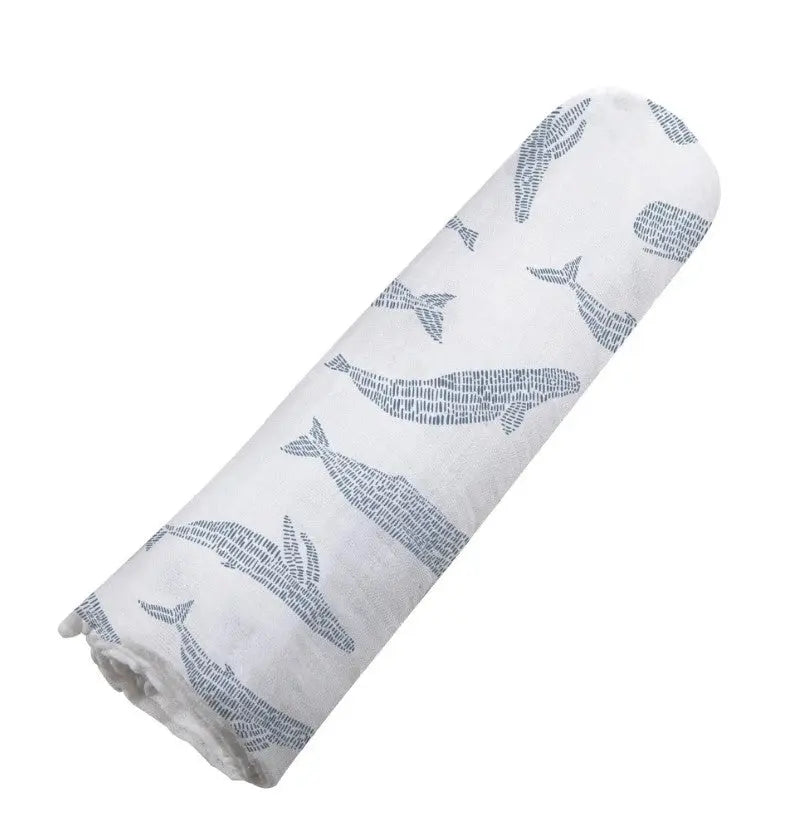 The Tiny Details Blue Shadow Whales Bamboo Swaddle