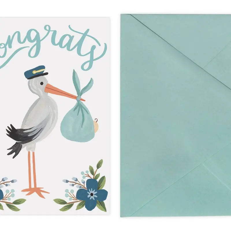 The Tiny Details Blue Stork Congrats Baby Greeting Card