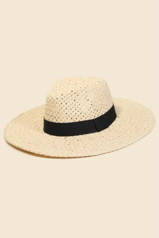 The Tiny Details Braided Straw Black Ribbon Strap Sun Hat