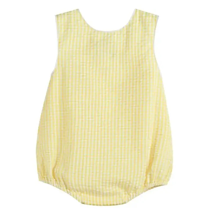The Tiny Details Classic Yellow Gingham Baby Bubble Romper