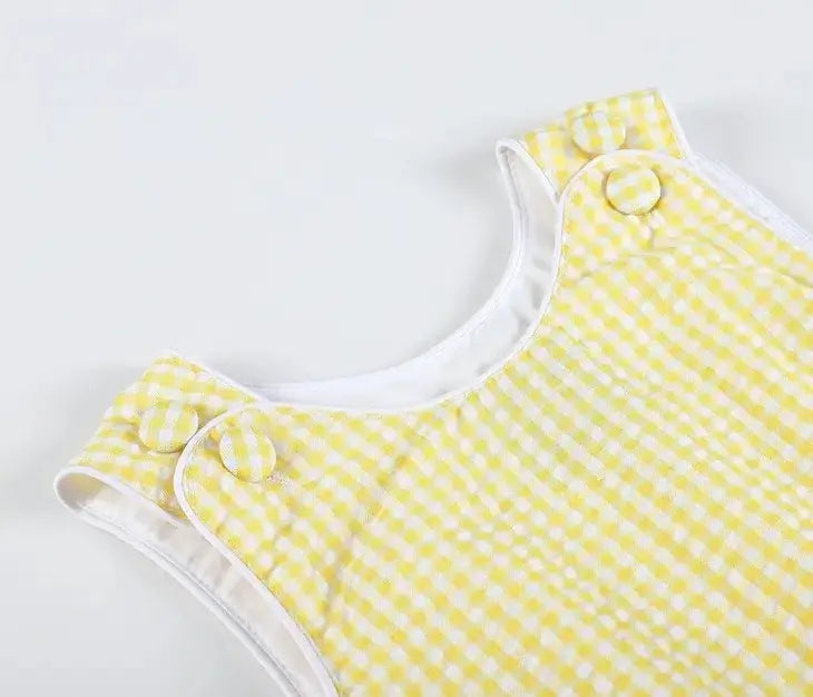The Tiny Details Classic Yellow Gingham Baby Bubble Romper