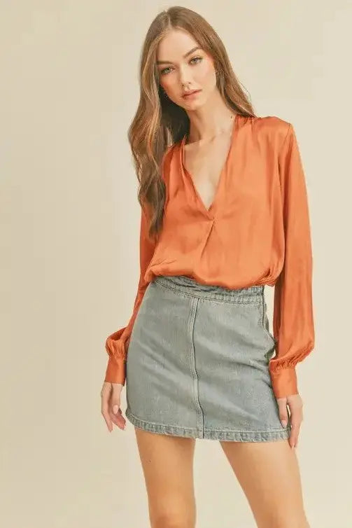 The Tiny Details Clay Woven Satin Blouse
