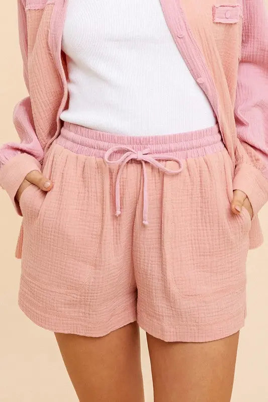 The Tiny Details Cotton Gauze Colorblock Shorts