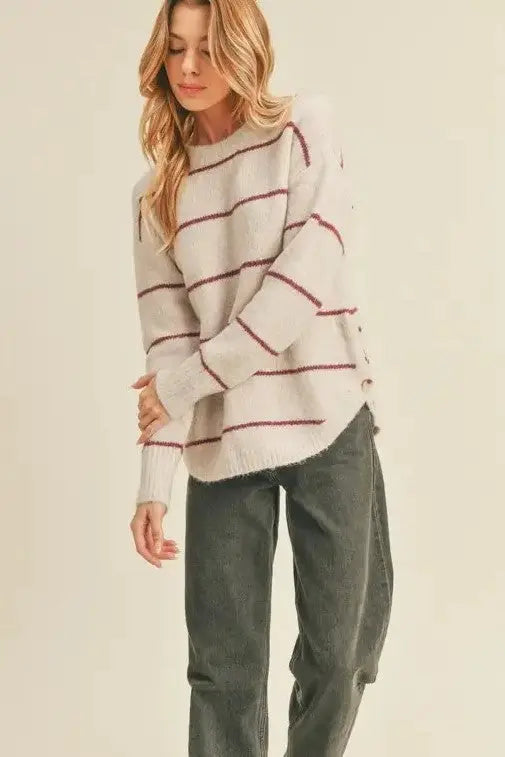 The Tiny Details Cozy Striped Sweater with Button Detail