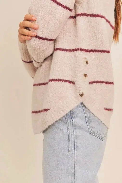 The Tiny Details Cozy Striped Sweater with Button Detail