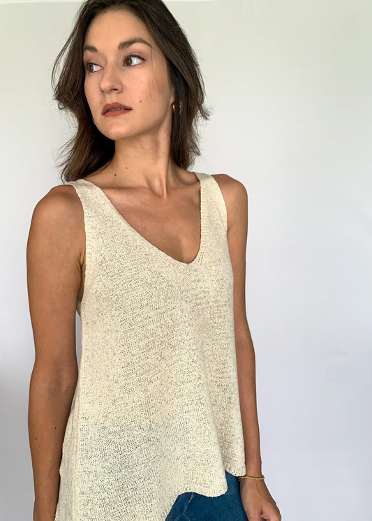 The Tiny Details Cream Solid Knit Tank Top
