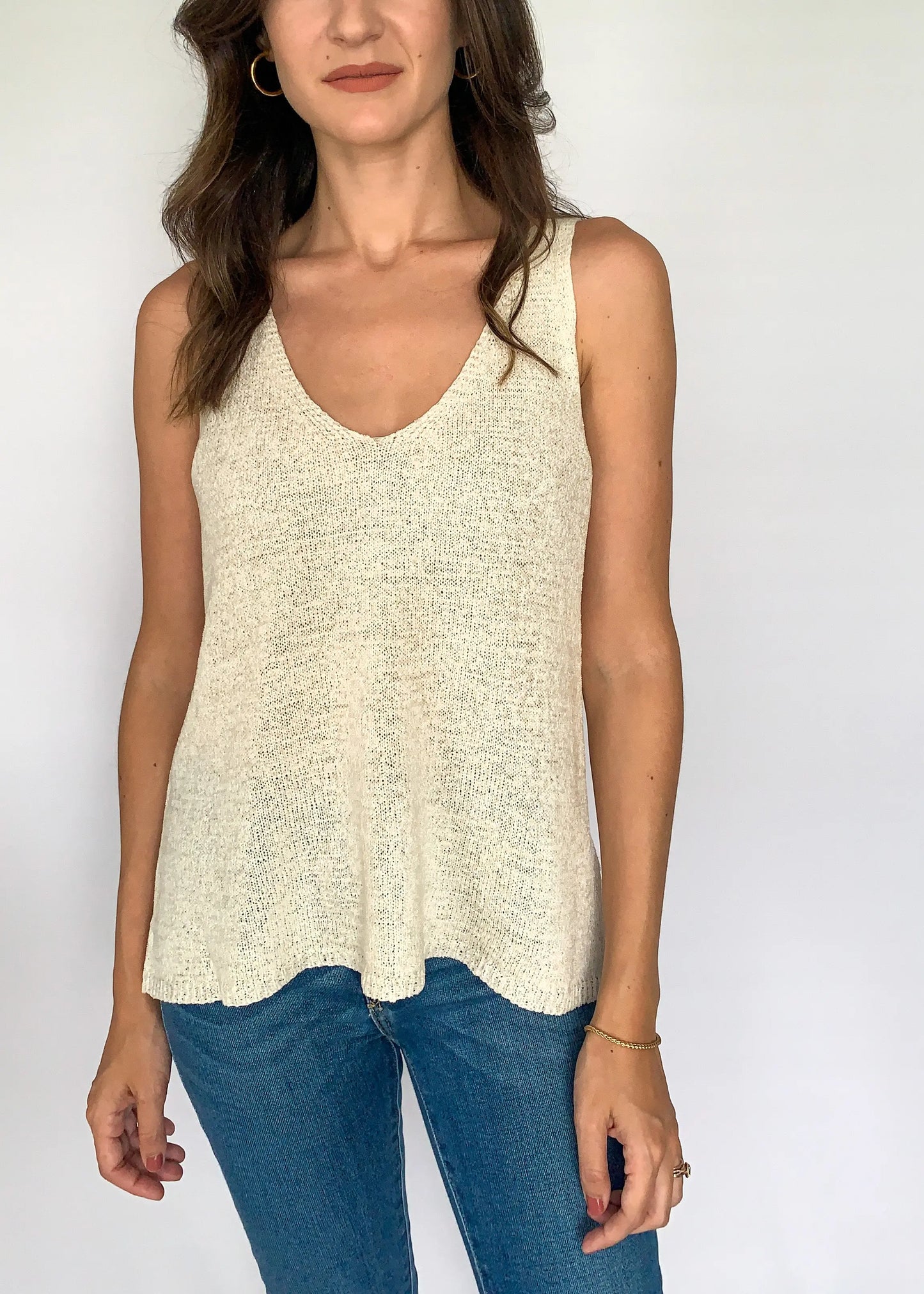 The Tiny Details Cream Solid Knit Tank Top