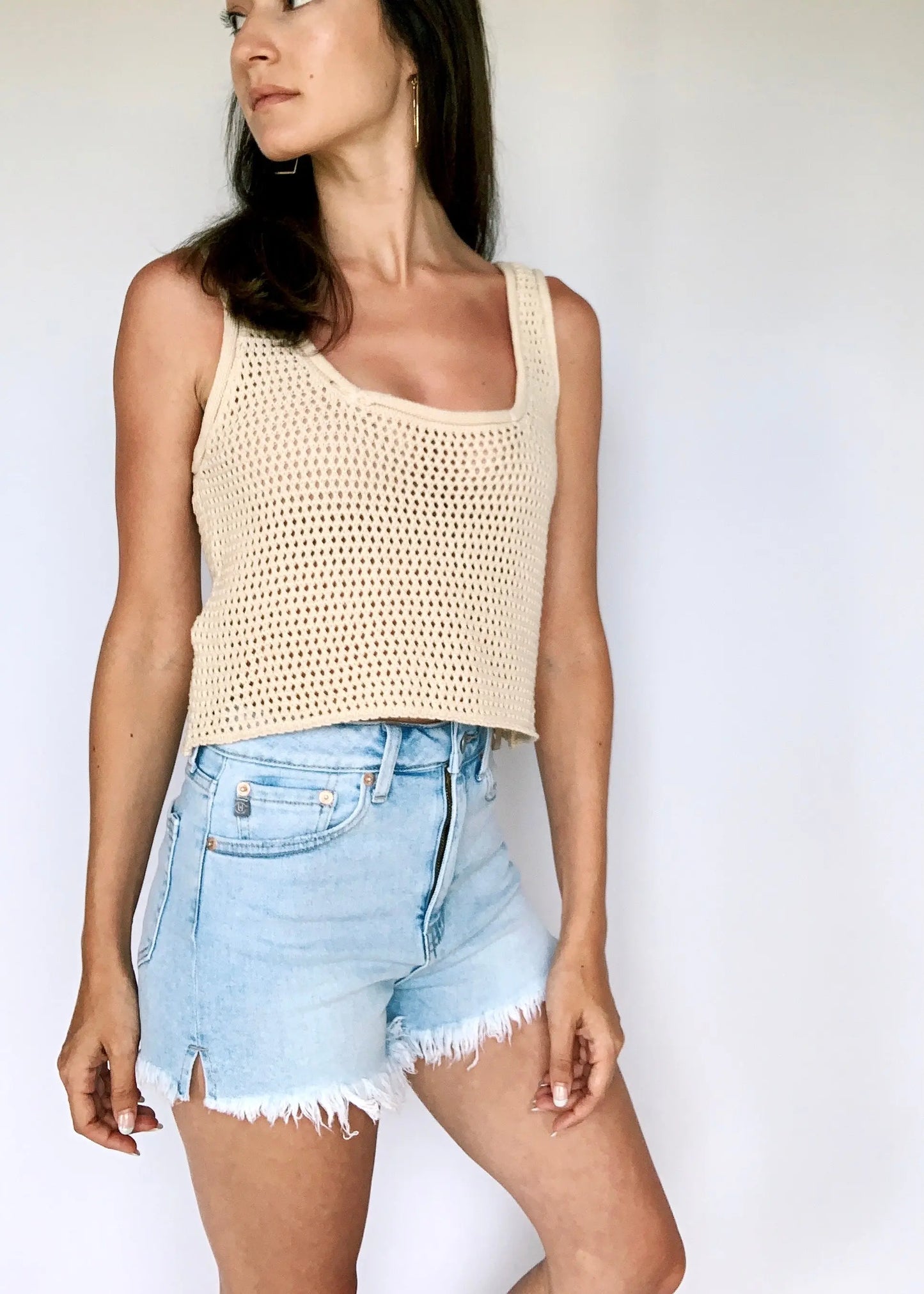 The Tiny Details Cropped Beige Knit Tank