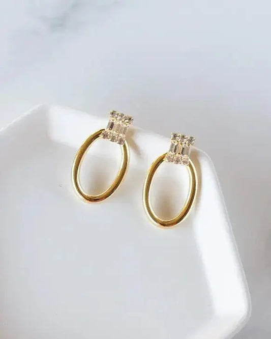 The Tiny Details Crystal Gold Ava Oval Earrings